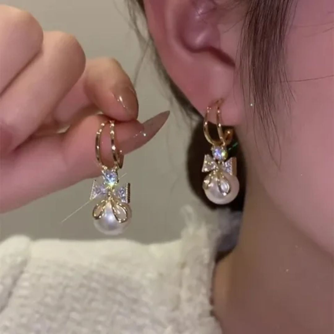 Elegant Pearl Bow Dangle Earrings
